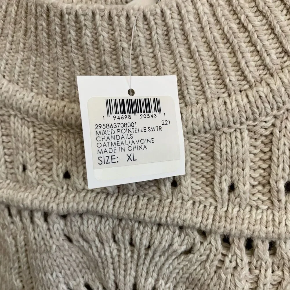 Club Monaco Mixed Pointelle Sweater Oatmeal Beige Cream Size XL NWT - Picture 8 of 9